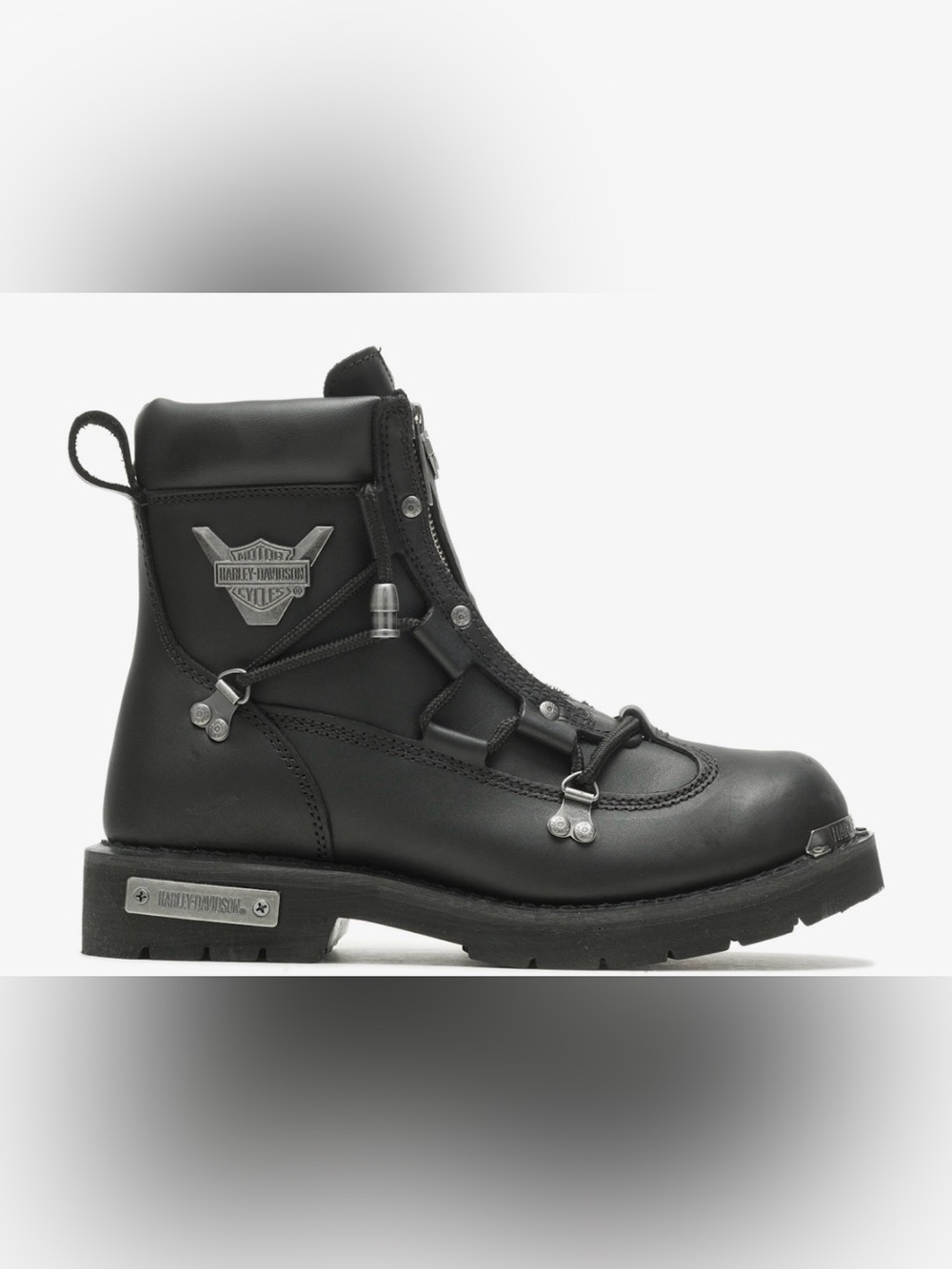 Harley-Davidson Black Leather Lace-Up Motorcycle Boot with Metal Accents